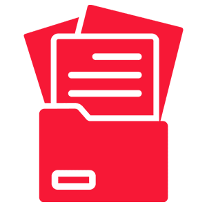 Red folder icon with documents inside.