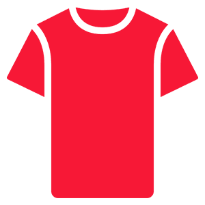Red T-shirt icon on black background.