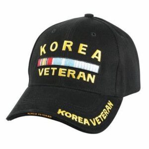 Black cap with 'Korea Veteran' embroidery and service ribbons.