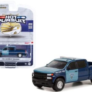 A Hot Pursuit toy police truck in packaging and outside.