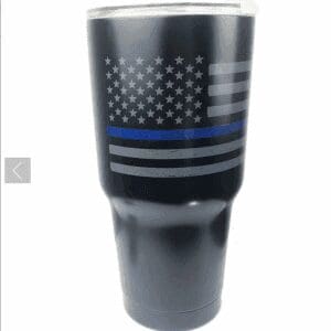 Matte black 30oz tumbler featuring thin blue flag