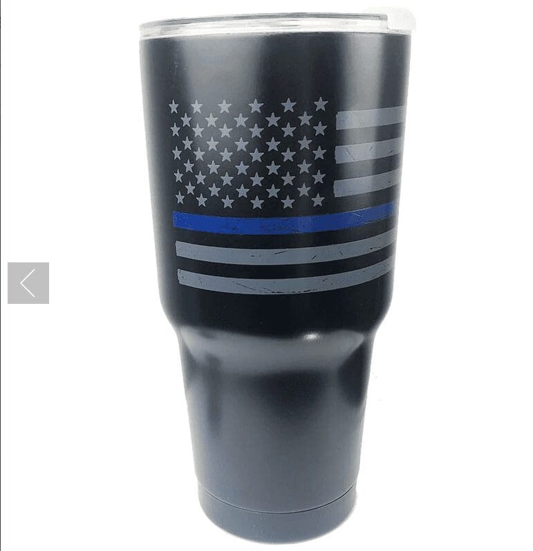 Matte black 30oz tumbler featuring thin blue flag