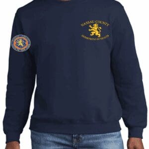 Navy blue sweatshirt with yellow lion emblem and text.