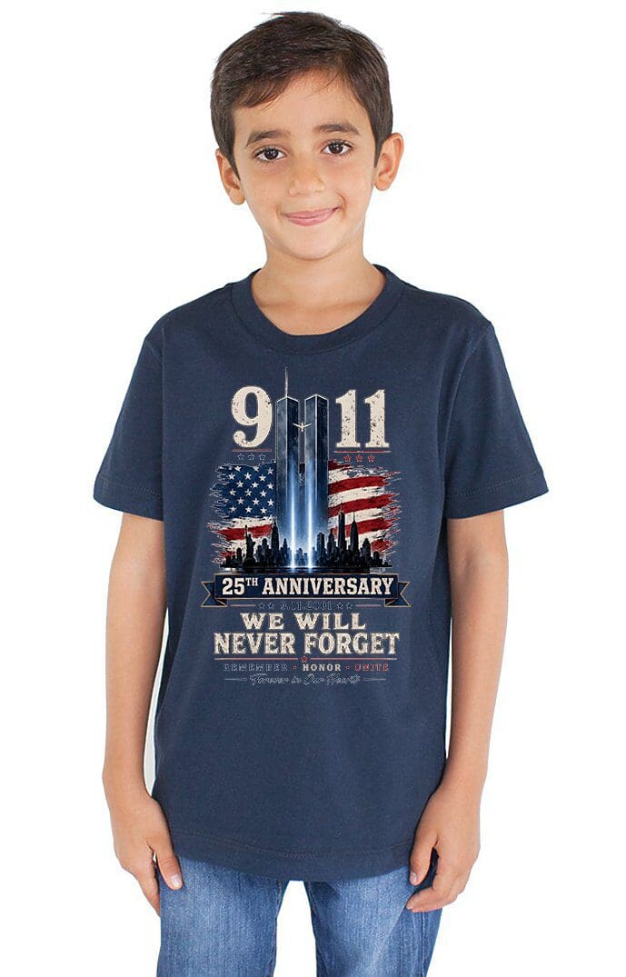 9/11 25th Anniversary Kids' T-Shirt "We Will Never Forget" - Image 2